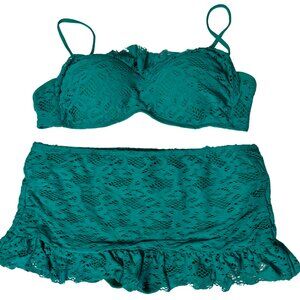 NEW Kenneth Cole Reaction lace teal green bikini top & swim skirt XL